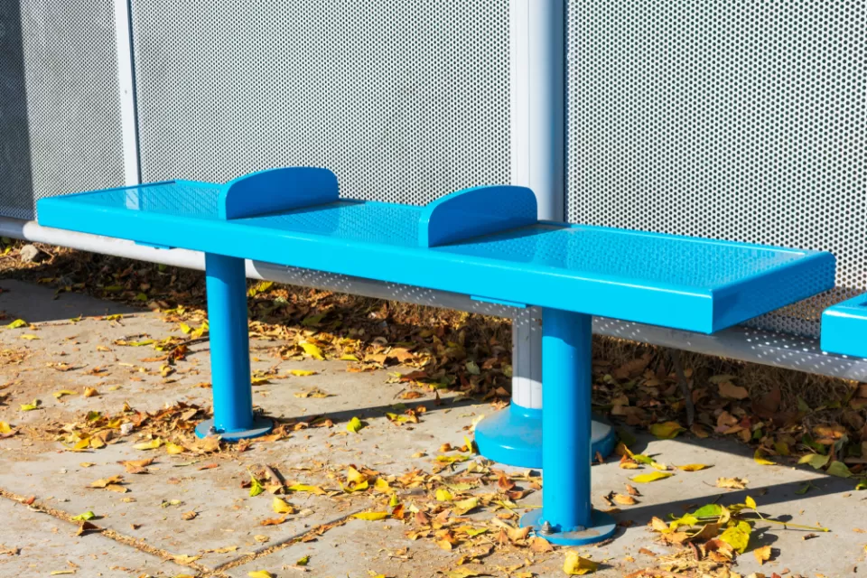 Bus bench with "armrests" to prevent lying down